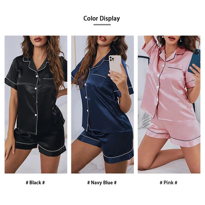 Pigiama Satin Donna - Top con Bottoni + Shorts - Set Notte Estat