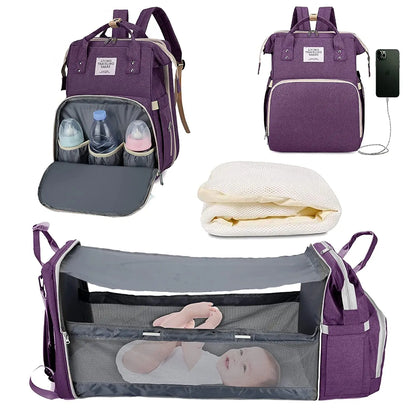 Zaino Pannolini 3in1 Impermeabile USB, Borsa Viaggio con Fasciatoio, 15 Tasche