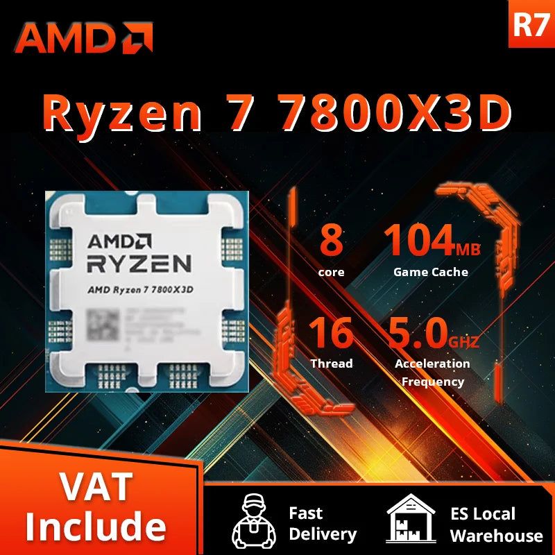 🔥 AMD Ryzen 7 7800X3D - Processore Gaming 8-Core, 5.0GHz, 96MB Cache, Socket AM5, Senza Ventola