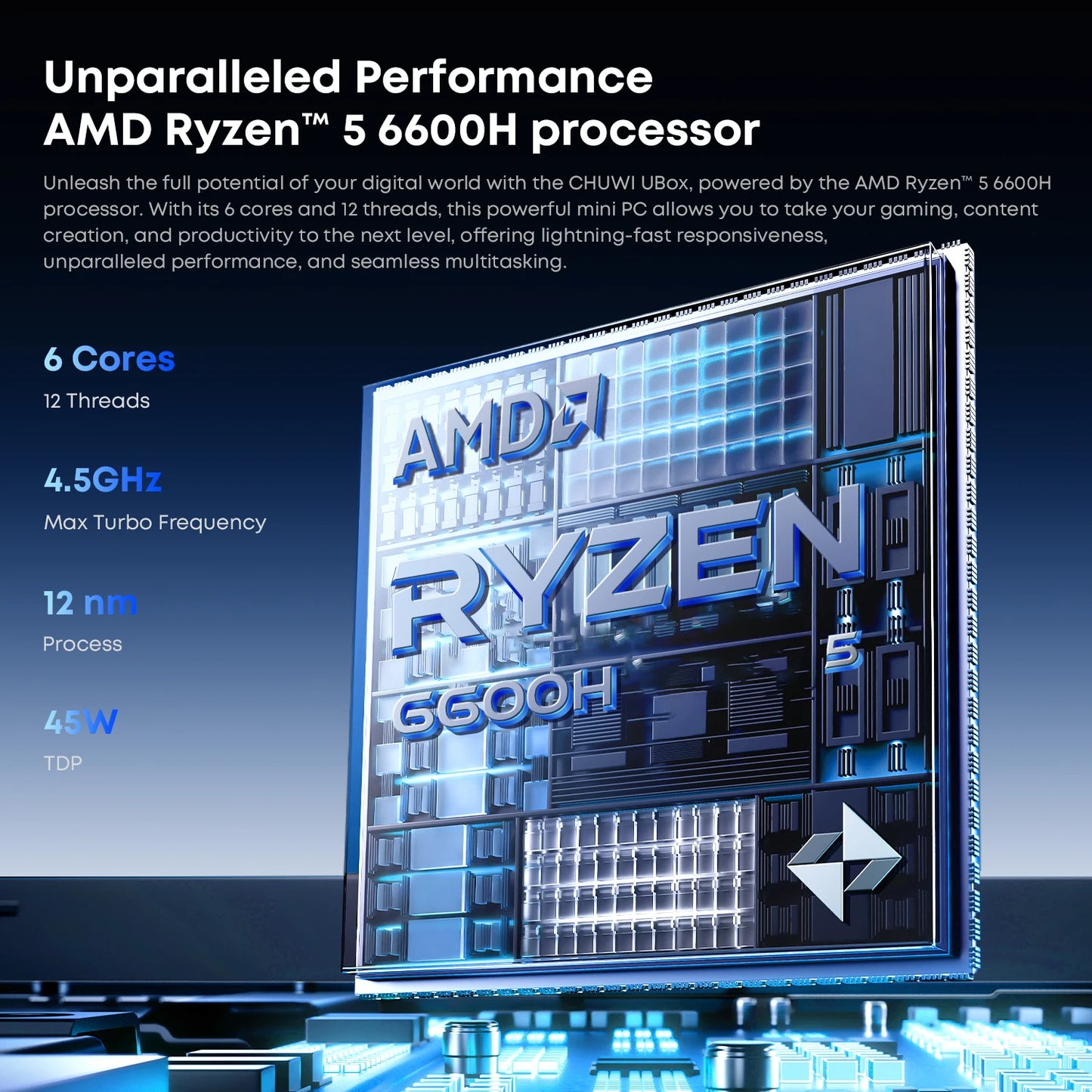 Mini PC Chuwi Ubox | Ryzen 5 6600H | 16GB DDR5 | 512GB SSD | Windows 11 Pro