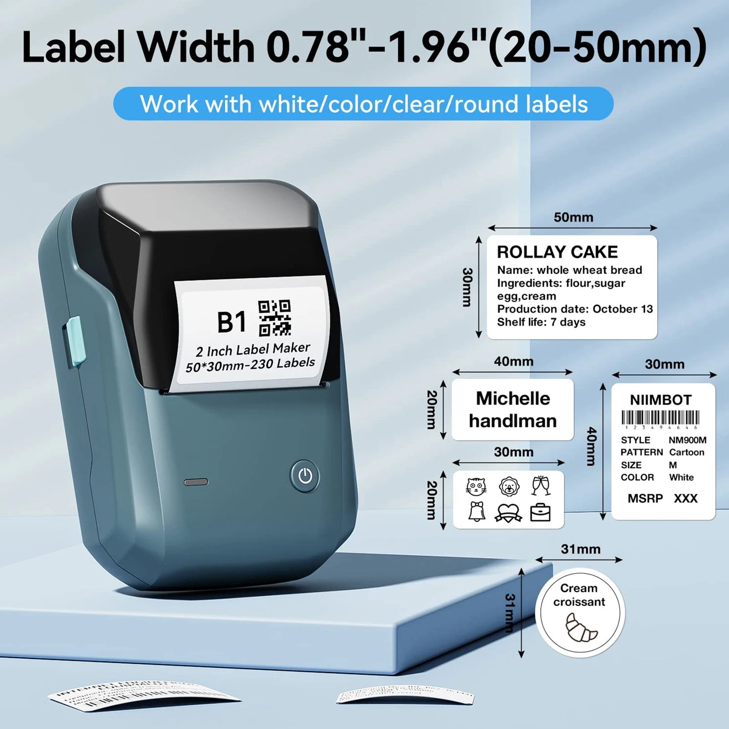 Stampante Termica Portatile Wireless | Batteria 1500mAh, Larghezza Etichette 20-50mm, App Multi-Lingua | Organizzazione Fai-da-Te