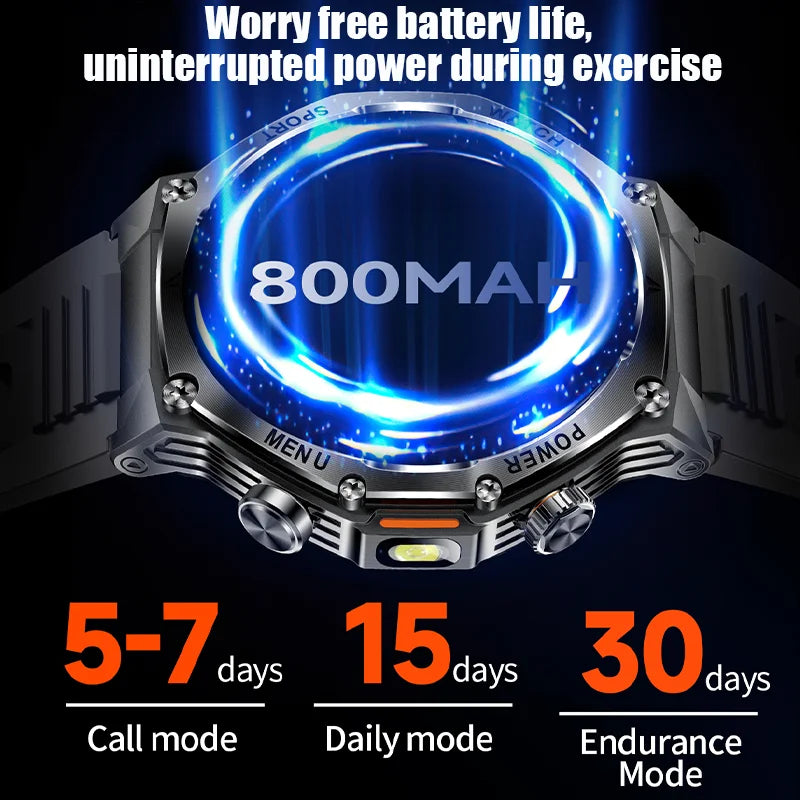 Smartwatch Sportivo Outdoor 2026 | Batteria 800mAh, Schermo AMOLED 1.8", Torcia LED, Bluetooth 5.3, GPS, Impermeabile