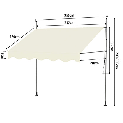 Tenda da Sole Manuale con Manovella 350x120 cm Retrattile, Altezza Regolabile 200-300cm Senza Foratura per Balcone, Giardino