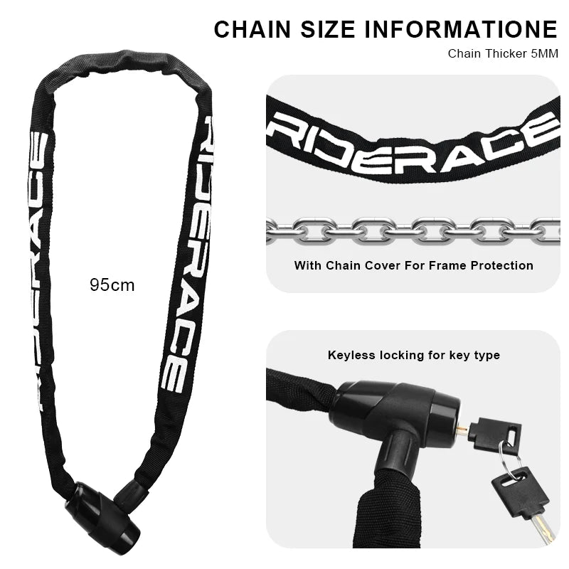 Lucchetto Catena RIDERACE per Bici/Scooter - Antifurto Alta Sicurezza con 2 Chiavi