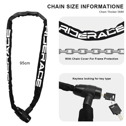 Lucchetto Catena RIDERACE per Bici/Scooter - Antifurto Alta Sicurezza con 2 Chiavi