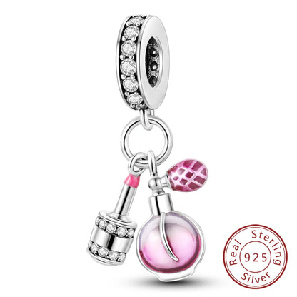 Ciondoli Argento 925 - Fiocco, Bottiglietta Profumo Rosa, Charm Femminili per Bracciali Fai-Da-TeDolci e raffinati, perfetti per creare gioielli unici. Regalo ideale per donne e ragazze!