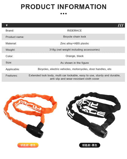 Lucchetto Catena RIDERACE per Bici/Scooter - Antifurto Alta Sicurezza con 2 Chiavi