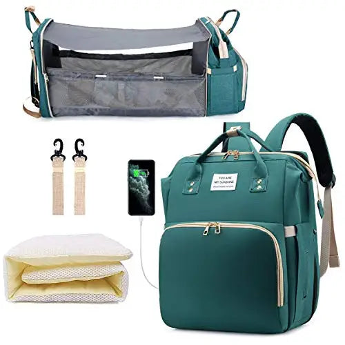 Zaino Pannolini 3in1 Impermeabile USB, Borsa Viaggio con Fasciatoio, 15 Tasche