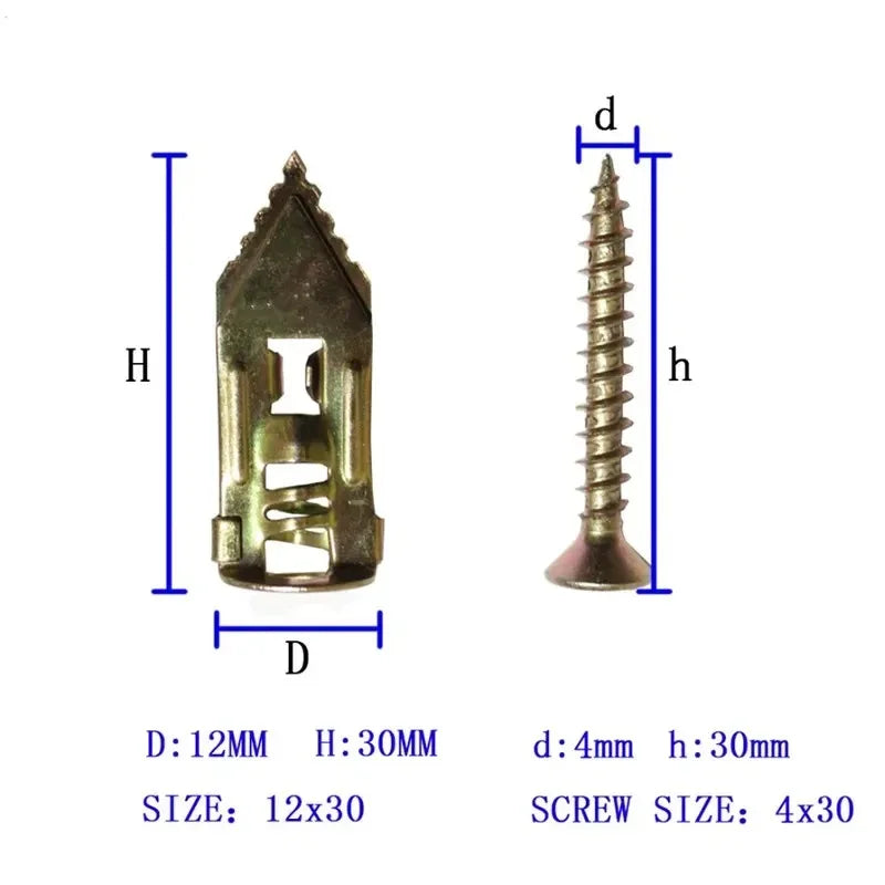 Tasselli Autofilettanti  | 100/50 Pezzi | Ancore a Espansione per Pareti Vuote | Ø12x30mm