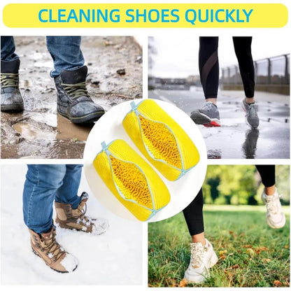 Sacco Lavatrice per Scarpe - Giallo con Cerniera Blu - Protettivo per Sneakers e Scarpe