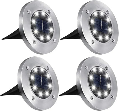 4 Pezzi Luci Solari Interrate a Disco 8LED | Acciaio Inox, Impermeabile, per Esterni | Luce da Giardino, Vialetto, Terrazzo