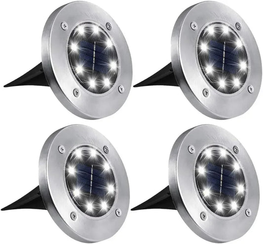 4 Pezzi Luci Solari Interrate a Disco 8LED | Acciaio Inox, Impermeabile, per Esterni | Luce da Giardino, Vialetto, Terrazzo