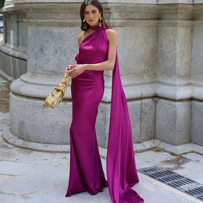 ABITO LUNGO ELEGANTE DONNA – Stile Senza Spalle con Schiena Nuda, Perfetto per l’Estate 2025!