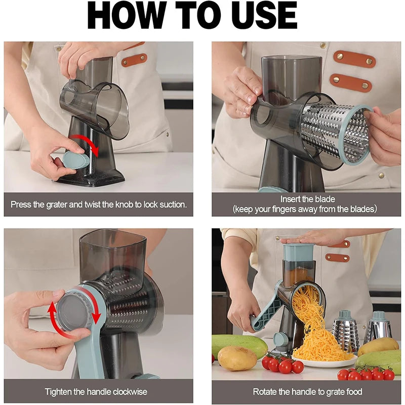 Grattugia 3 in 1  - Affetta Verdure, Noci, Formaggio - Trituratore Manuale