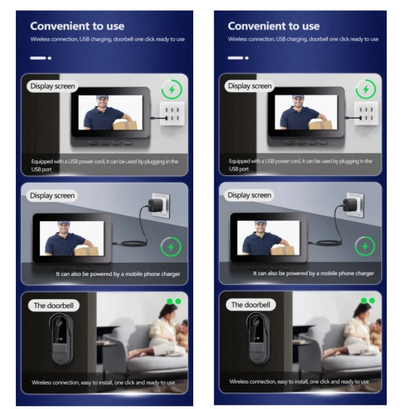 Video Citofono Wireless con Campanello | Schermo IPS 4.3", Visione Notturna IR, Impermeabile | Campanello Visivo per Casa, Ufficio, Appartamento