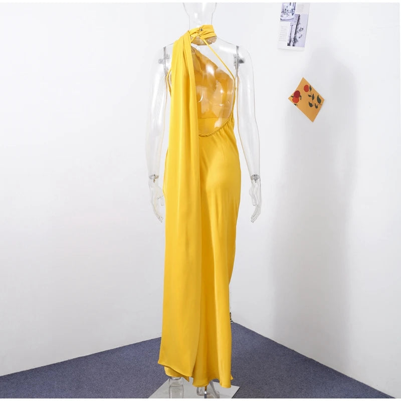 ABITO LUNGO ELEGANTE DONNA – Stile Senza Spalle con Schiena Nuda, Perfetto per l’Estate 2025!