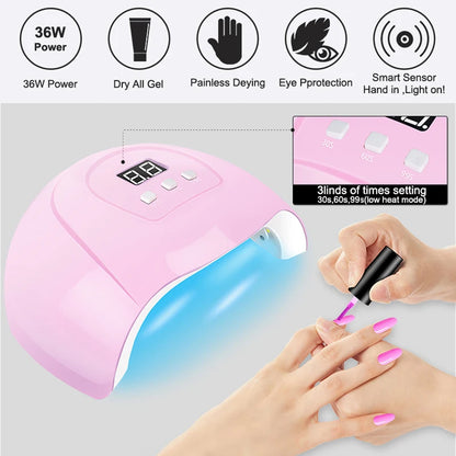 💅 Kit Unghie Gel Professionale con Lampada UV 36W - Fresa Elettrica + Smalti Base/Top Coat