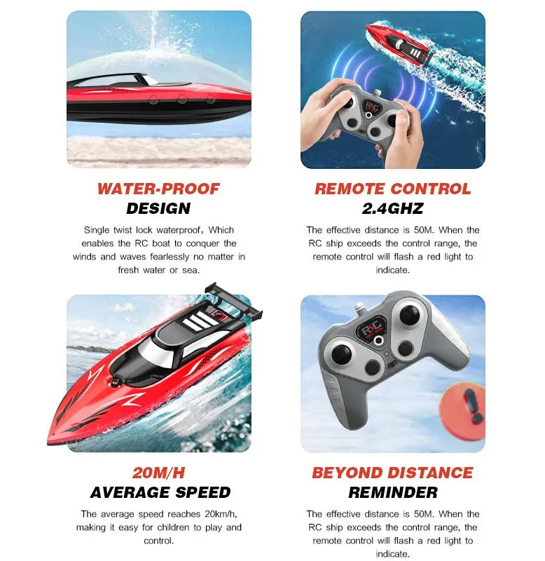 Barca RC 2.4Ghz Ad Alta Velocità - Giocattolo per Bambini Piscina/Lago
