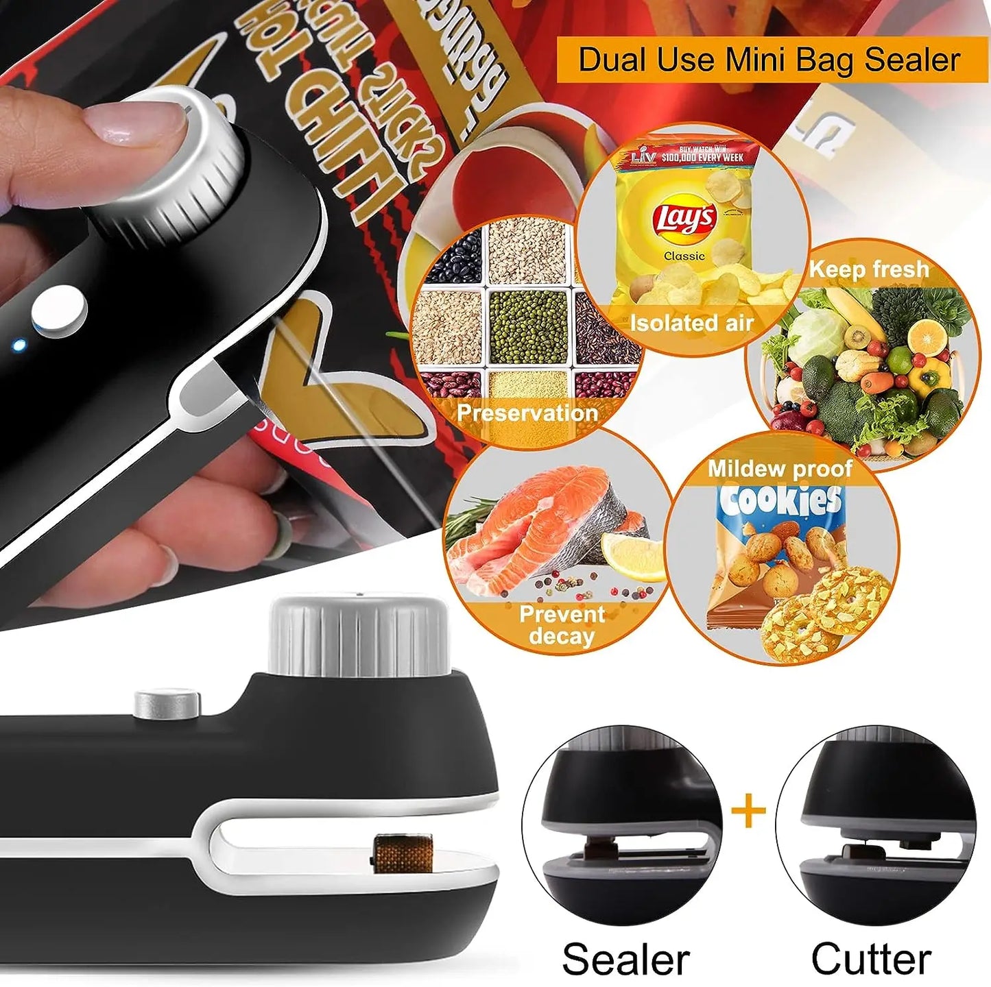 🔌 Termosigillatore Ricaricabile USB 2-in-1 – Sigilla Sottovuoto Snack, Cibi e Sacchetti di Plastica | Portatile, Compatto e Senza Cavo!