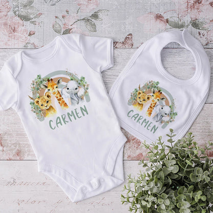 Set Bavaglino e Body Personalizzati con Nome Regalo Per Neonati