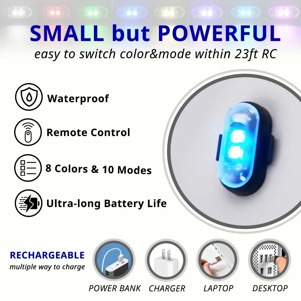 Luci Multiuso - Auto Stroboscopiche RGB Wireless | 8 Colori, 10 Modalità, Telecomando, Ricaricabili | per Esterni/Interni Veicoli
