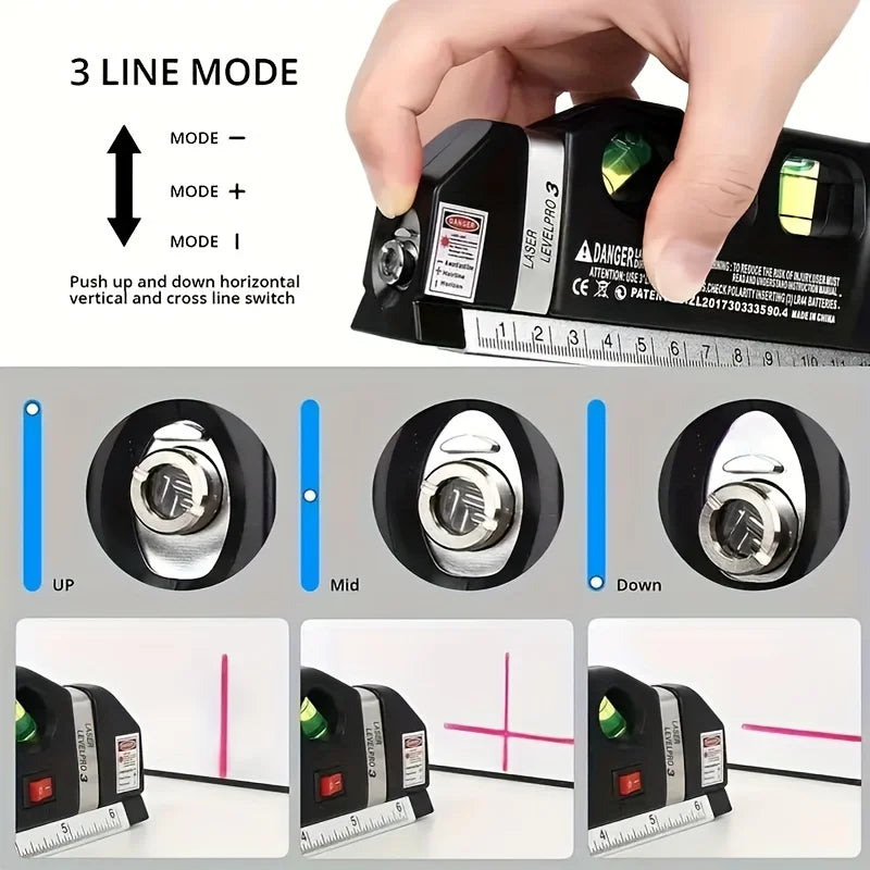Livello Laser a Linee Crociate | Kit Multiuso con Nastro Metrico 8 Piedi | per Allineamento e Misurazione