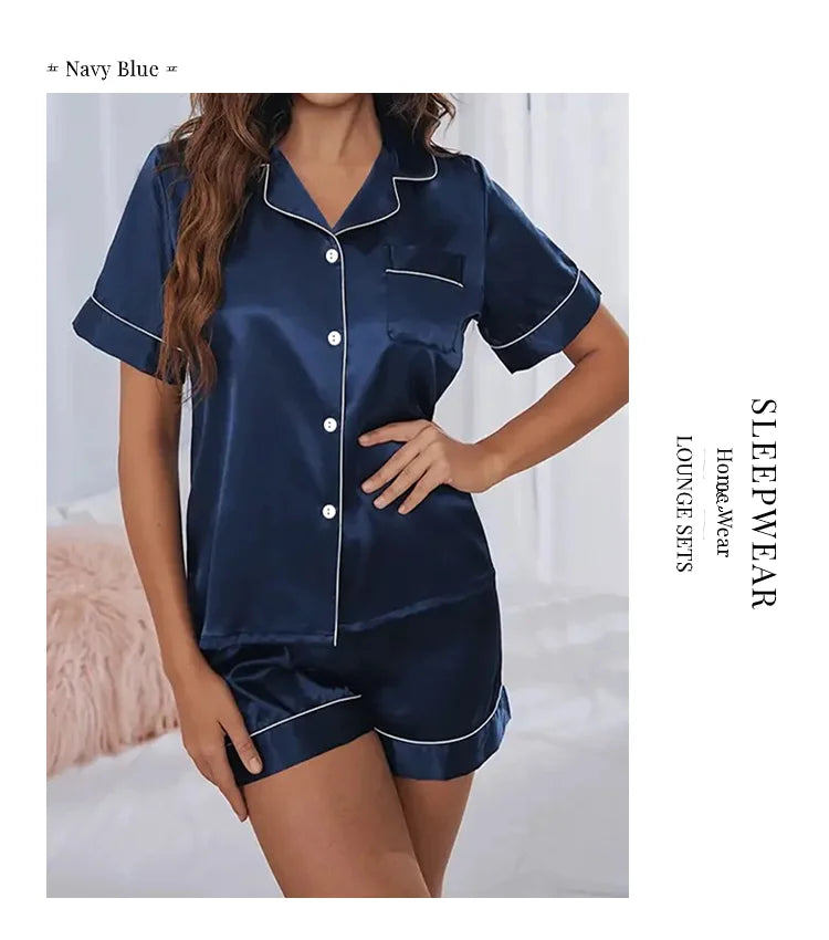 Pigiama Satin Donna - Top con Bottoni + Shorts - Set Notte Estat