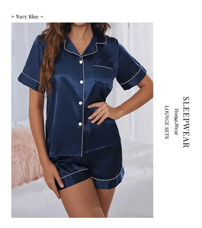 Pigiama Satin Donna - Top con Bottoni + Shorts - Set Notte Estat