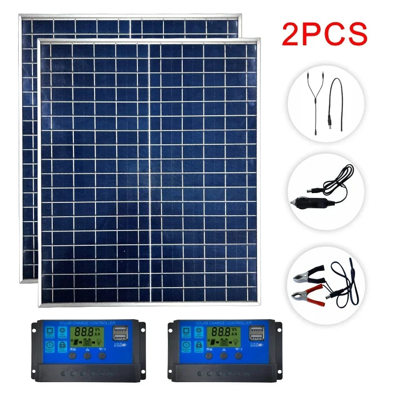 Pannello Solare 50W/100W 12V - IP65 Impermeabile con Controller 100A e USB