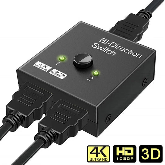 🔄 Switch HDMI 4K Bidirezionale 2 Porte - 1x2/2x1 Ultra HD con HDR e 3D