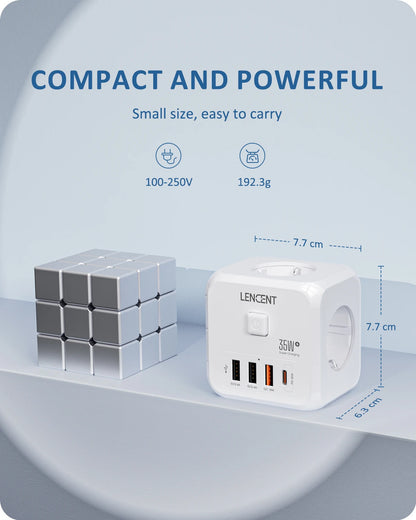 Extender Presa 7-in-1 - 3 USB + 1 Tipo C + 3 Prese EU con Interruttore