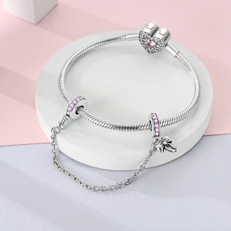 Ciondoli Argento 925 - Fiocco, Bottiglietta Profumo Rosa, Charm Femminili per Bracciali Fai-Da-TeDolci e raffinati, perfetti per creare gioielli unici. Regalo ideale per donne e ragazze!