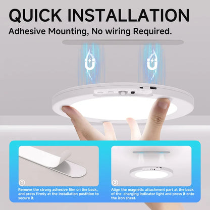 Luce Soffitto a Sensore di Movimento Ricaricabile USB | Lampada Magnetica Wireless con Telecomando | LED 3 Colori Dimmerabile per Cucina, Camera, Corridoio