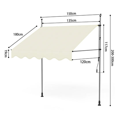 Tenda da Sole Manuale con Manovella 350x120 cm Retrattile, Altezza Regolabile 200-300cm Senza Foratura per Balcone, Giardino