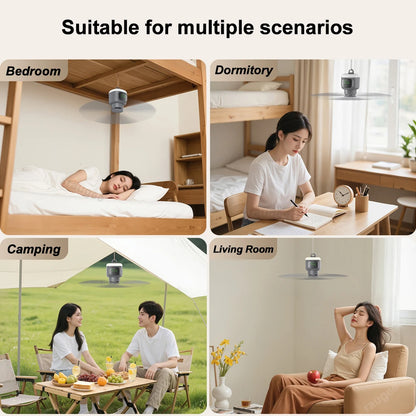 Ventilatore Soffitto Portatile 12000mAh - Ricaricabile, LED, Telecomando per Campeggio