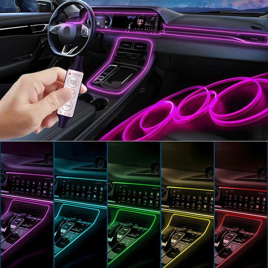 Luci Ambientali Auto a Fibra Ottica Neon | Striscia LED RGB 7 Colori | USB, 360° Regolabile, 1-5 Metri