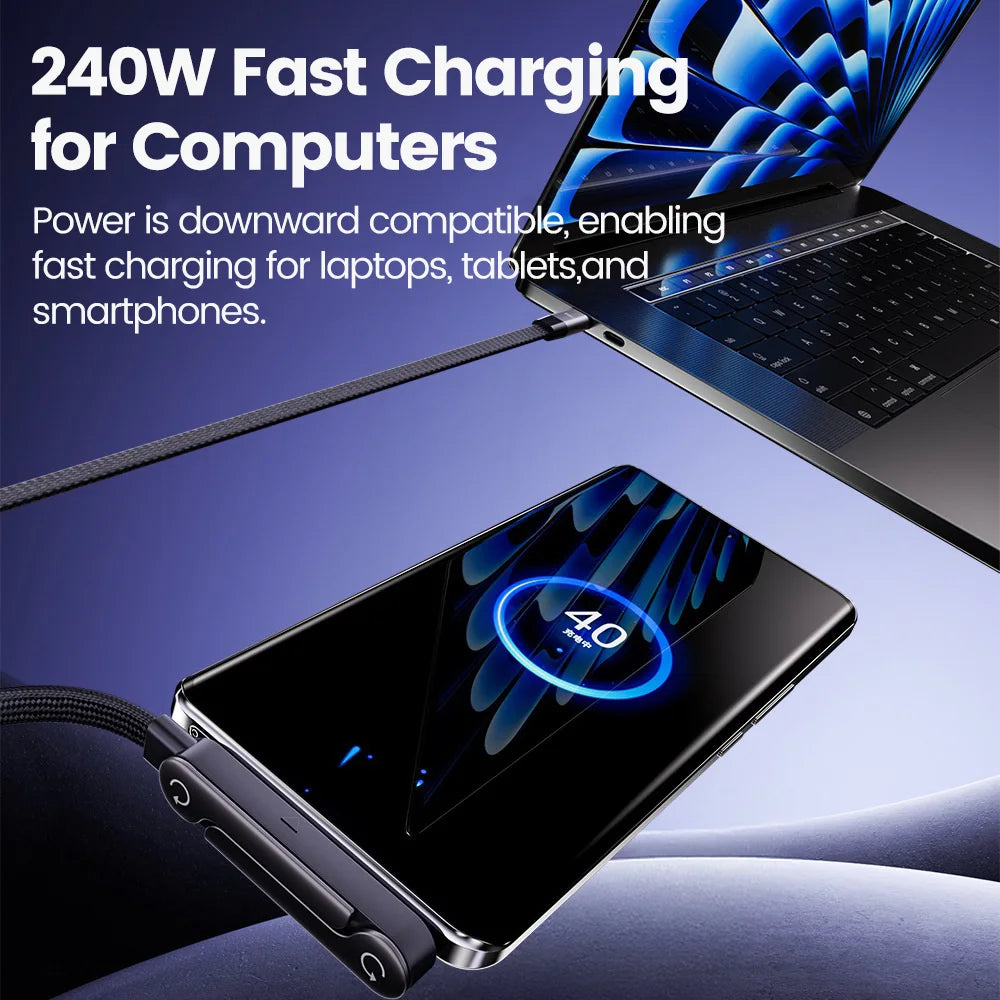 Cavo 2-in-1 Type C a USB C | 240W Fast Charge | Supporto Telefono Piegahevole