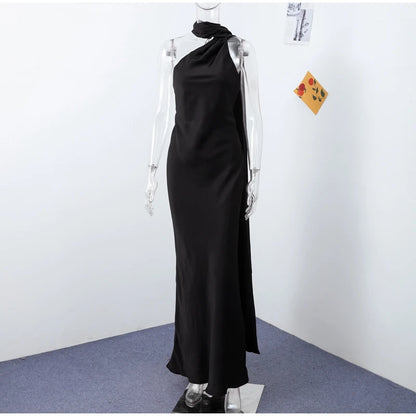 ABITO LUNGO ELEGANTE DONNA – Stile Senza Spalle con Schiena Nuda, Perfetto per l’Estate 2025!