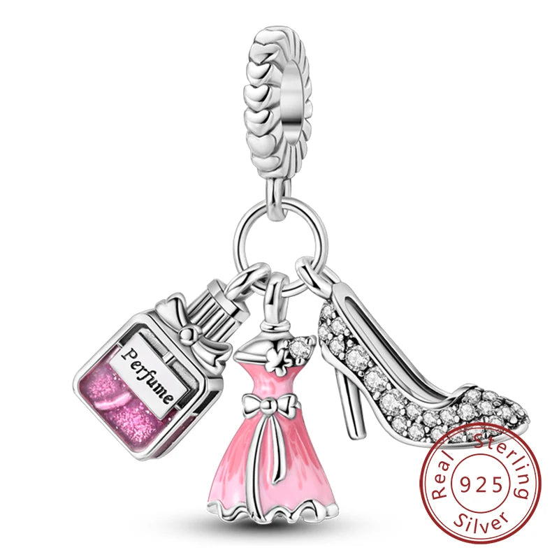 Ciondoli Argento 925 - Fiocco, Bottiglietta Profumo Rosa, Charm Femminili per Bracciali Fai-Da-TeDolci e raffinati, perfetti per creare gioielli unici. Regalo ideale per donne e ragazze!