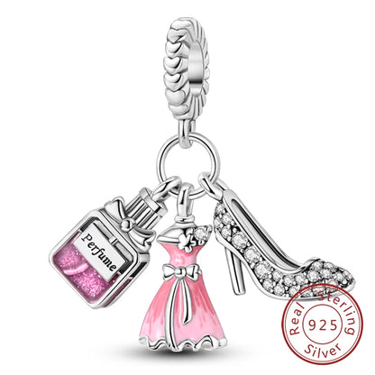 Ciondoli Argento 925 - Fiocco, Bottiglietta Profumo Rosa, Charm Femminili per Bracciali Fai-Da-TeDolci e raffinati, perfetti per creare gioielli unici. Regalo ideale per donne e ragazze!