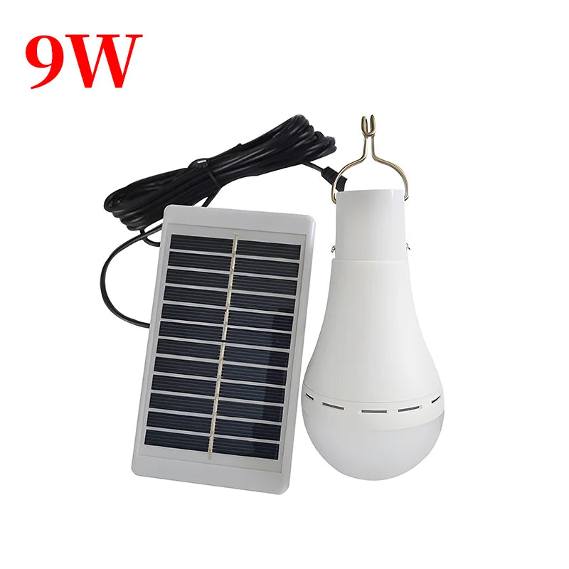 Lampadina Solare LED 7W/9W con Telecomando | Ricaricabile USB + Pannello Solare | Luce Sospensione per Esterno, Campeggio, Emergenza