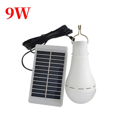 Lampadina Solare LED 7W/9W con Telecomando | Ricaricabile USB + Pannello Solare | Luce Sospensione per Esterno, Campeggio, Emergenza