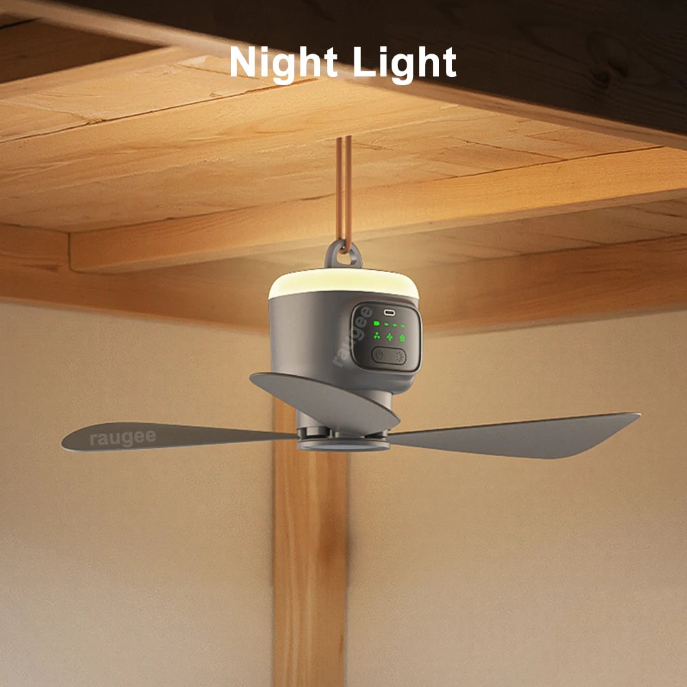 Ventilatore Soffitto Portatile 12000mAh - Ricaricabile, LED, Telecomando per Campeggio