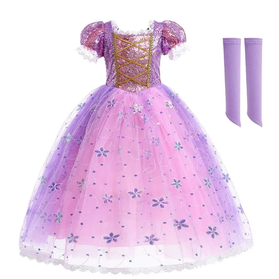 Abito Principessa per Bambine - Costume Elsa, Anna, Jasmine, Rapunzel per Feste e Carnevale