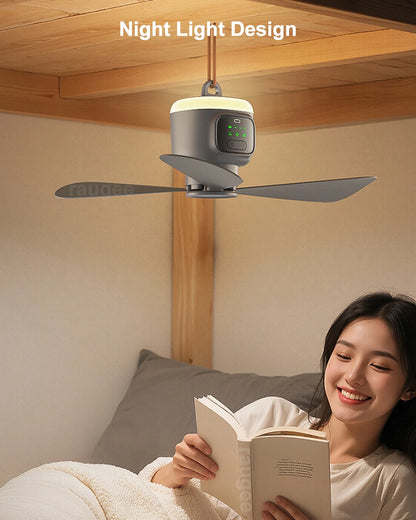 Ventilatore Soffitto Portatile 12000mAh - Ricaricabile, LED, Telecomando per Campeggio
