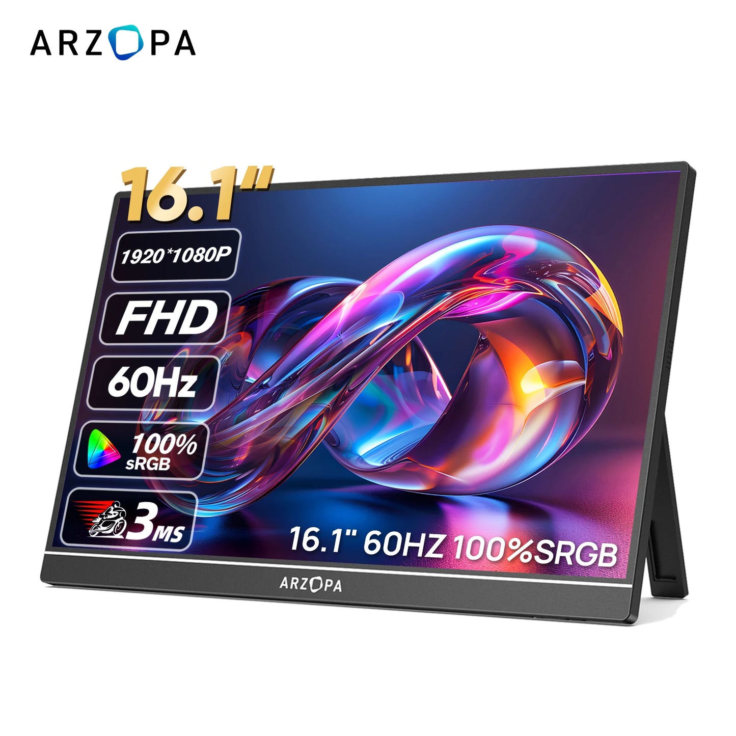 Monitor Portatile 16.1" ARZOPA Z1C | FHD IPS 100% sRGB, 350 Nit | Schermo Esterno per Mac, PC, Console