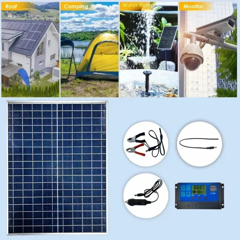 Pannello Solare 50W/100W 12V - IP65 Impermeabile con Controller 100A e USB