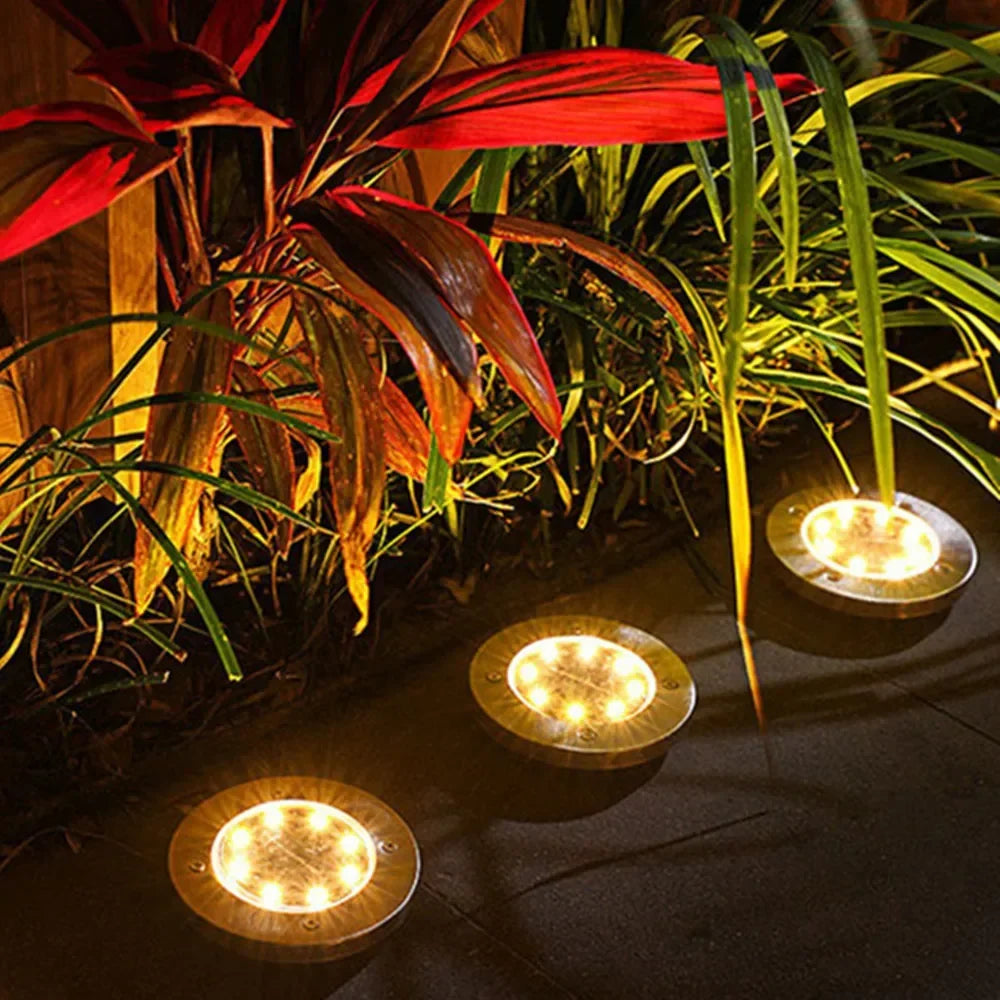 4 Pezzi Luci Solari Interrate a Disco 8LED | Acciaio Inox, Impermeabile, per Esterni | Luce da Giardino, Vialetto, Terrazzo