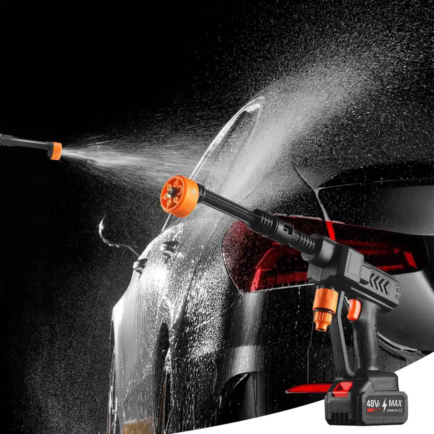 Idropulitrice a Batteria 48v 6-in-1 ad Alta Pressione 50 Bar  Pistola portatile Senza Fili Pulitore Universale 4 modalità di spruzzo