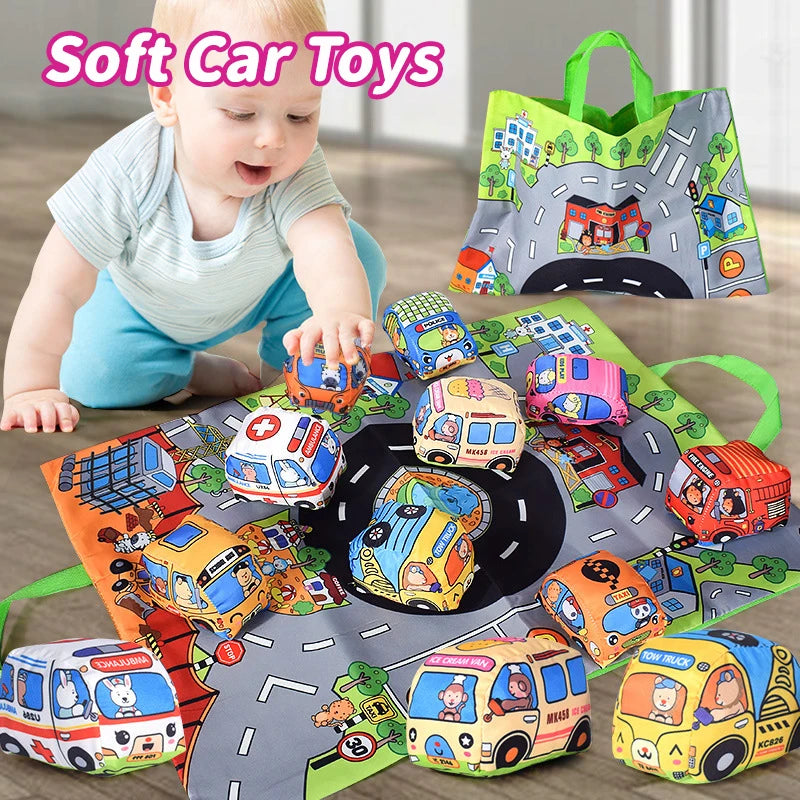 🚗 Set Auto Morbide con Tappetino Gioco - Giocattolo Educativo per Neonati